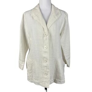 Eileen Fisher‎ 100% Linen Jacket Womens M White Button Up Minimalist Lagenlook